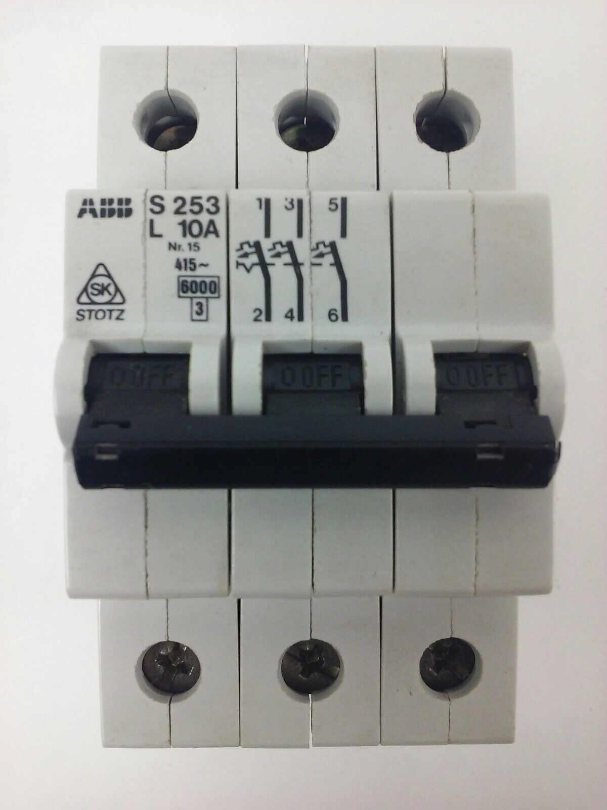 ABB, S253, L 10A, CIRCUIT BREAKER, Nr.15, 3P, 220/380VAC, MAX 240VAC, NEW, S2