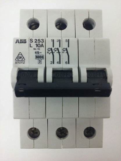 ABB, S253, L 10A, CIRCUIT BREAKER, Nr.15, 3P, 220/380VAC, MAX 240VAC, NEW, S2
