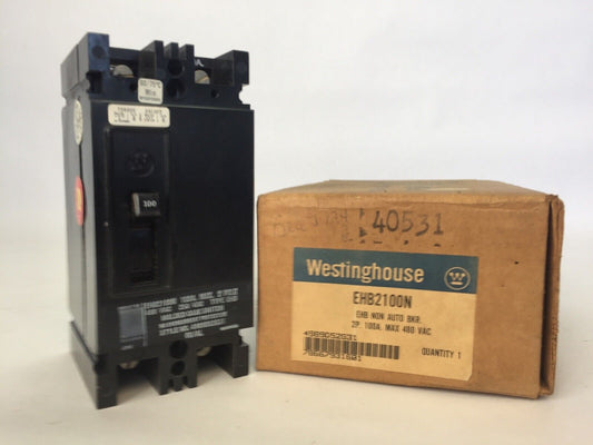 WESTINGHOUSE EHB2100N NON AUTO CIRCUIT BREAKER 100AMP 2POLE 480VAC 250VDC