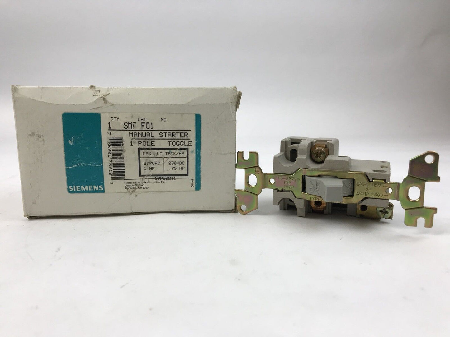 Siemens SMF F01 Manual Starter Max Voltage/HP 277VAC, 1 HP, 230 VDC, .75 HP, NEW