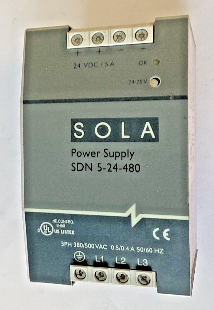 SOLA/HEVI-DUTY SDN5-24-480 POWER SUPPLY 3PH 380/500VAC 0.5/0.4A 50/60HZ 24VDC 5A