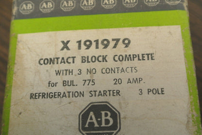 ALLEN-BRADLEY X 191979 CONTACT BLOCK / 3 NO / 20A / REFRIG. STARTER NEW SURPLUS