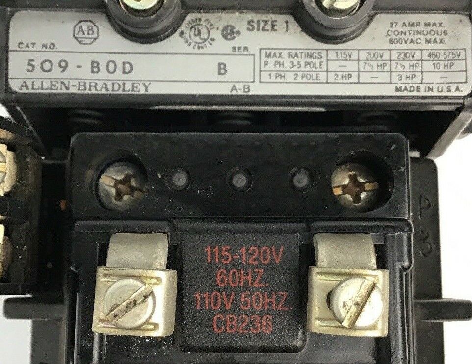 ALLEN BRADLEY 509-B0D SER.B SZ.1 W/CB236 COIL/ W50 / W/595-A SER.B AUX CONT.