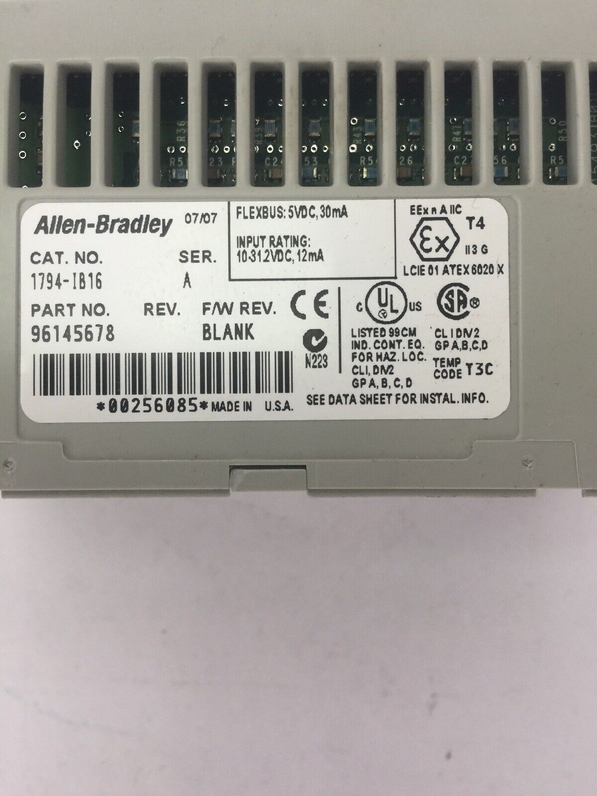 ALLEN BRADLEY 1794-IB16 24VDC SINK INPUT MODULE SER A F/W REV BLANK
