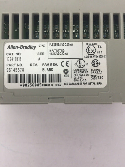 ALLEN BRADLEY 1794-IB16 24VDC SINK INPUT MODULE SER A F/W REV BLANK