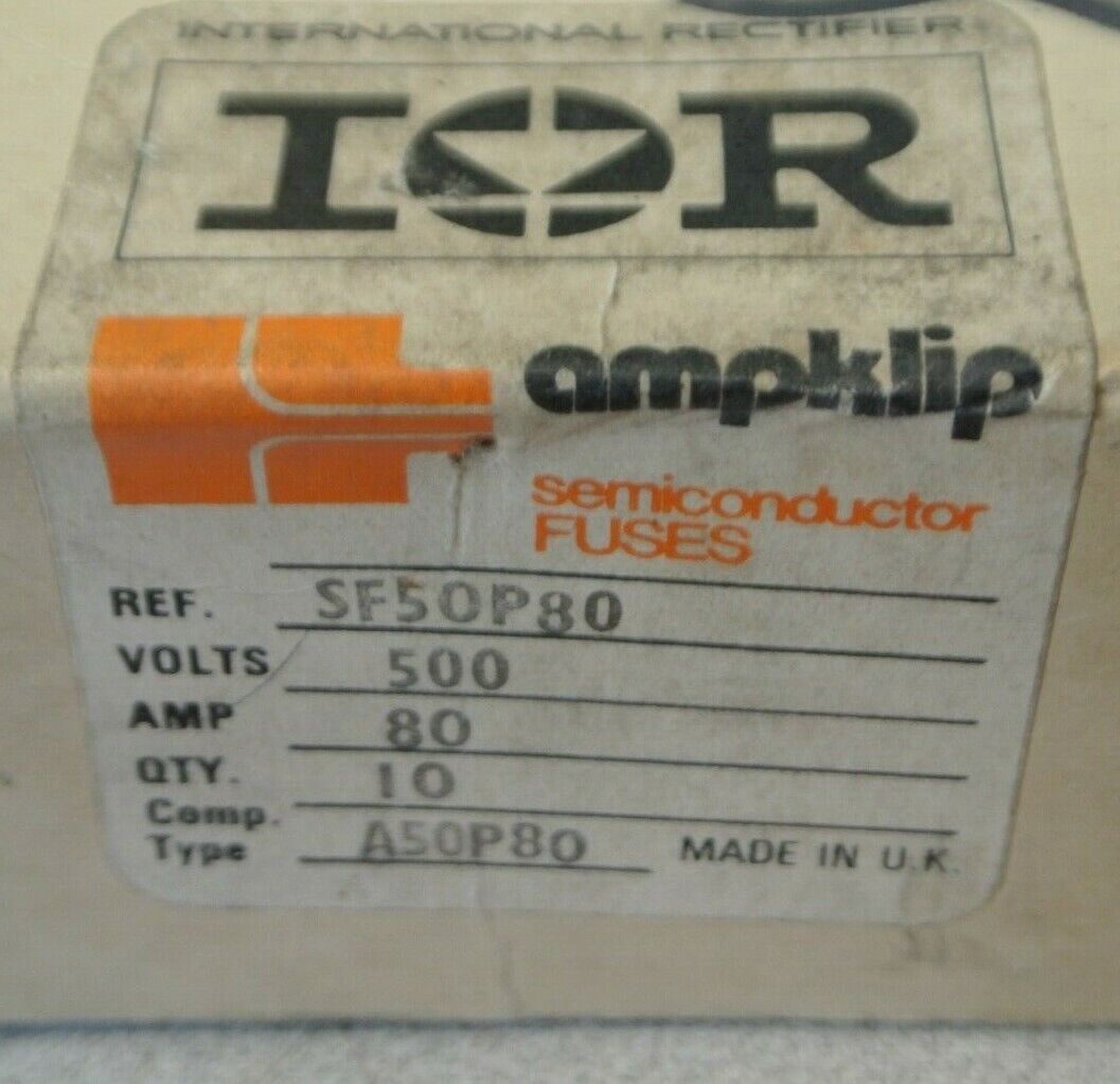 INTERNATIONAL RECTIFIER SF50P80 AMPKLIP RECTIFIER FUSE 500VAC 80A NEW SURPLUS