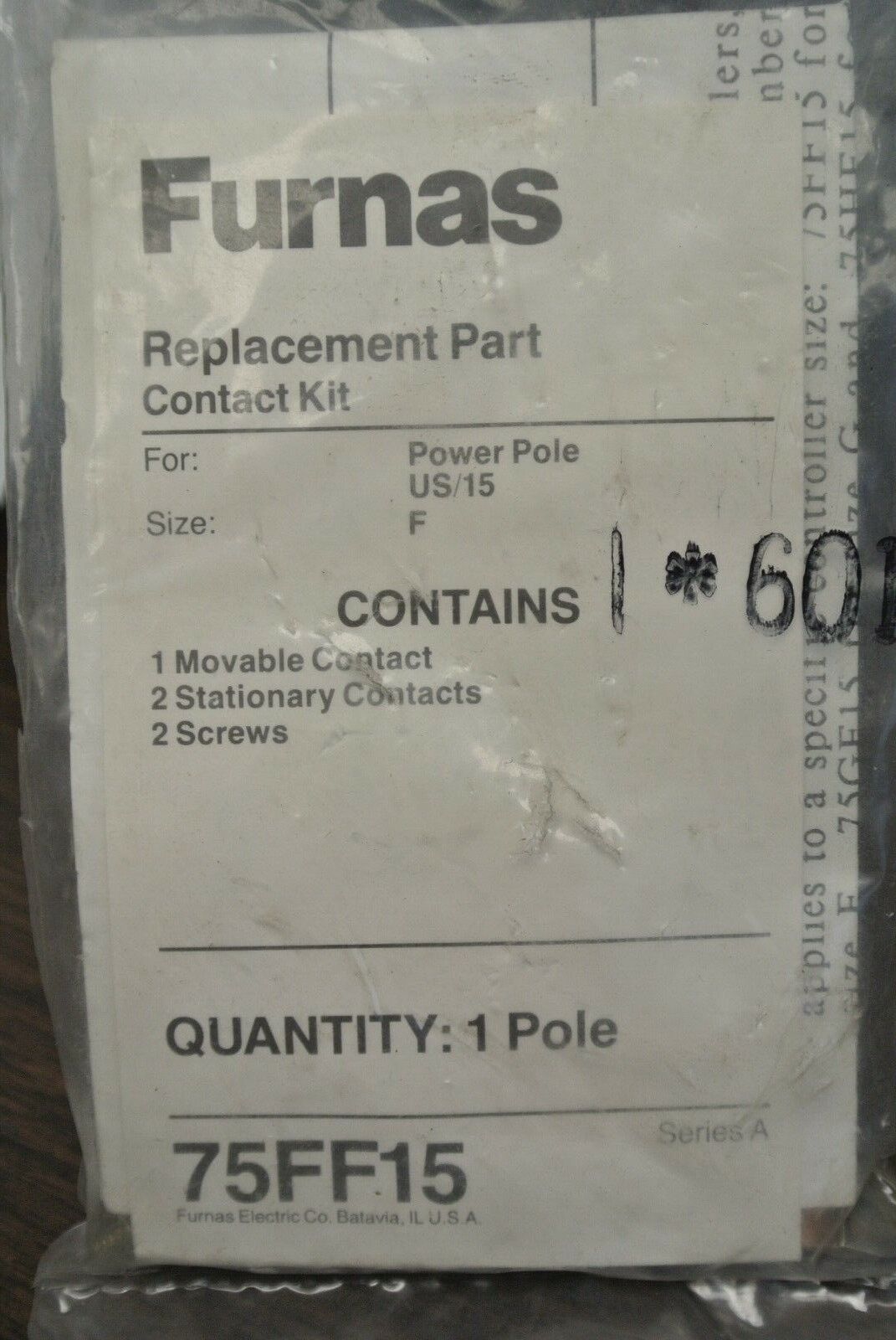 FURNAS 75FF15 CONTACT KIT for POWER POLE US/15 / SIZE F / NEW SURPLUS