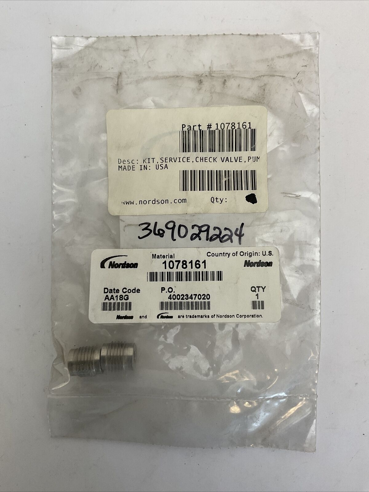 NORDSON 1078161 KIT SERVICE CHECK VALVE PUMP