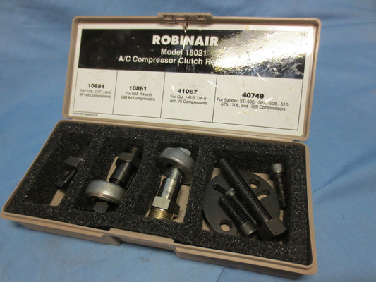 ROBINAIR 18021 A/C COMPRESSOR CLUTCH REMOVER KIT - 10884 10861 41067 40749 CASE