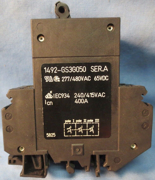 ALLEN-BRADLEY 1492-GS3G050 Ser. A CIRCUIT BREAKER 5AMP 277/480VAC 65VDC 3-POLE