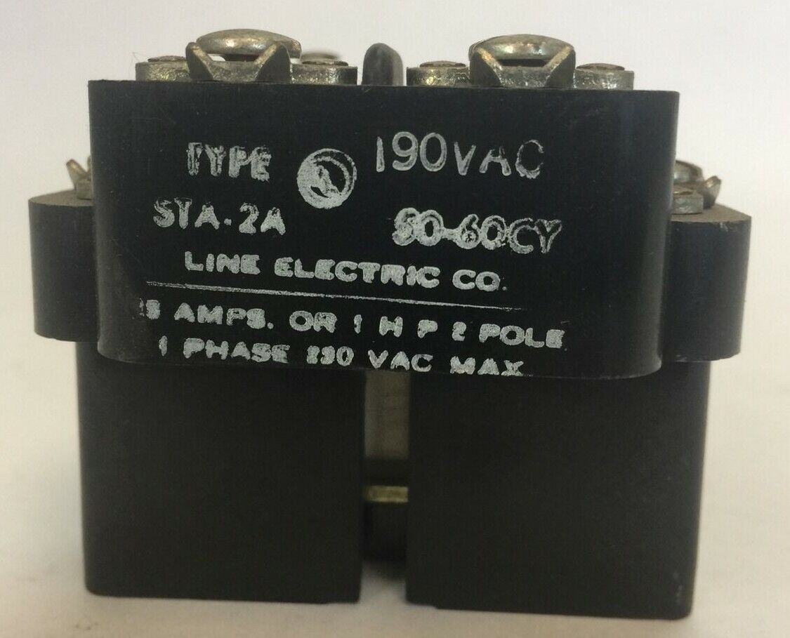 LINE ELECTRIC STA-2A RELAY 190 VAC 50-60CY 25AMP 1HP 2POLE