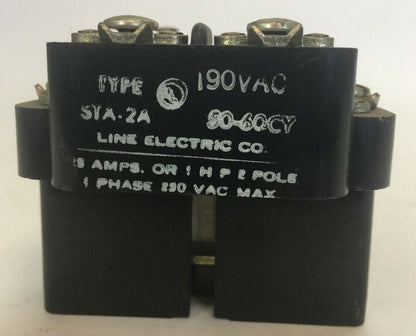 LINE ELECTRIC STA-2A RELAY 190 VAC 50-60CY 25AMP 1HP 2POLE
