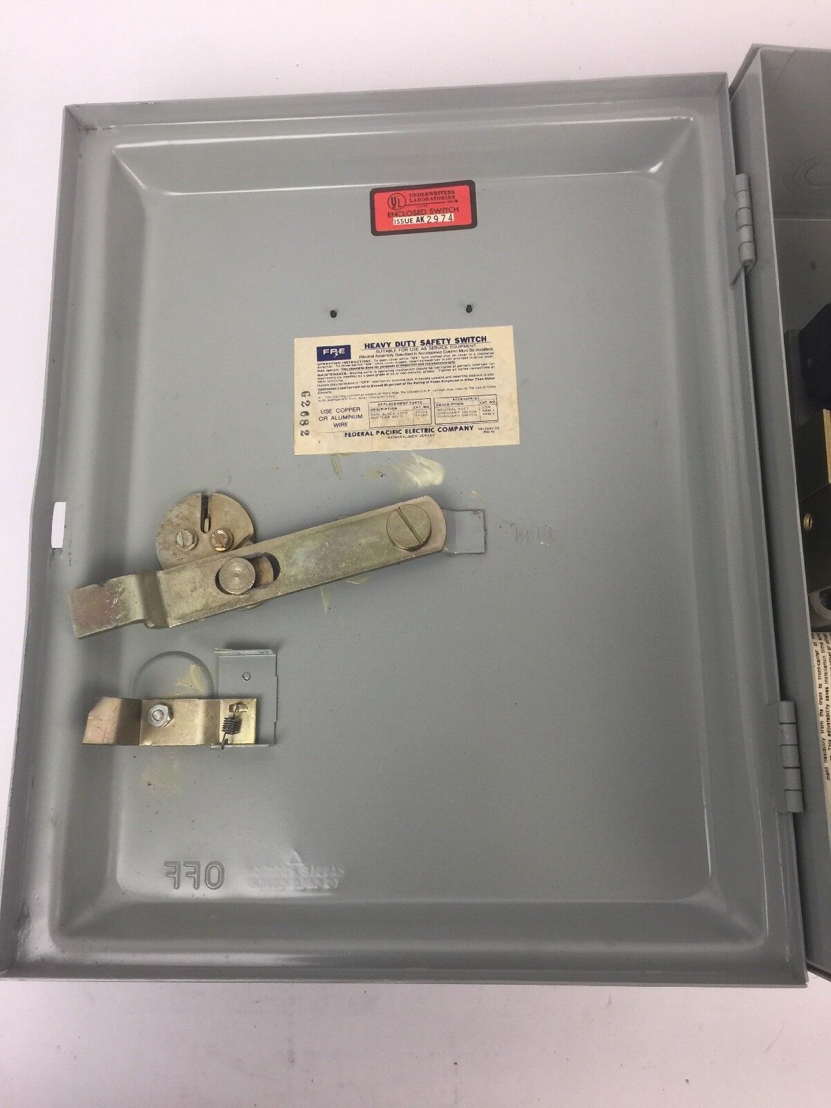 FPE 5636R HEAVY DUTY SAFETY SWITCH 60A 600VAC 3 POLE 50HP FEDERAL PACIFIC ELECTR
