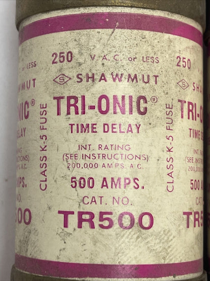 SHAWMUT TR500 TRI-ONIC TIME DELAY CLASS K-5 FUSE 500AMP 250VAC (LOT OF 2)