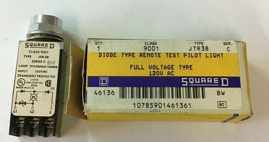 SQUARE D 9001 JTR38 DIODE REMOTE TEST PILOT LIGHT 120VAC SER.C