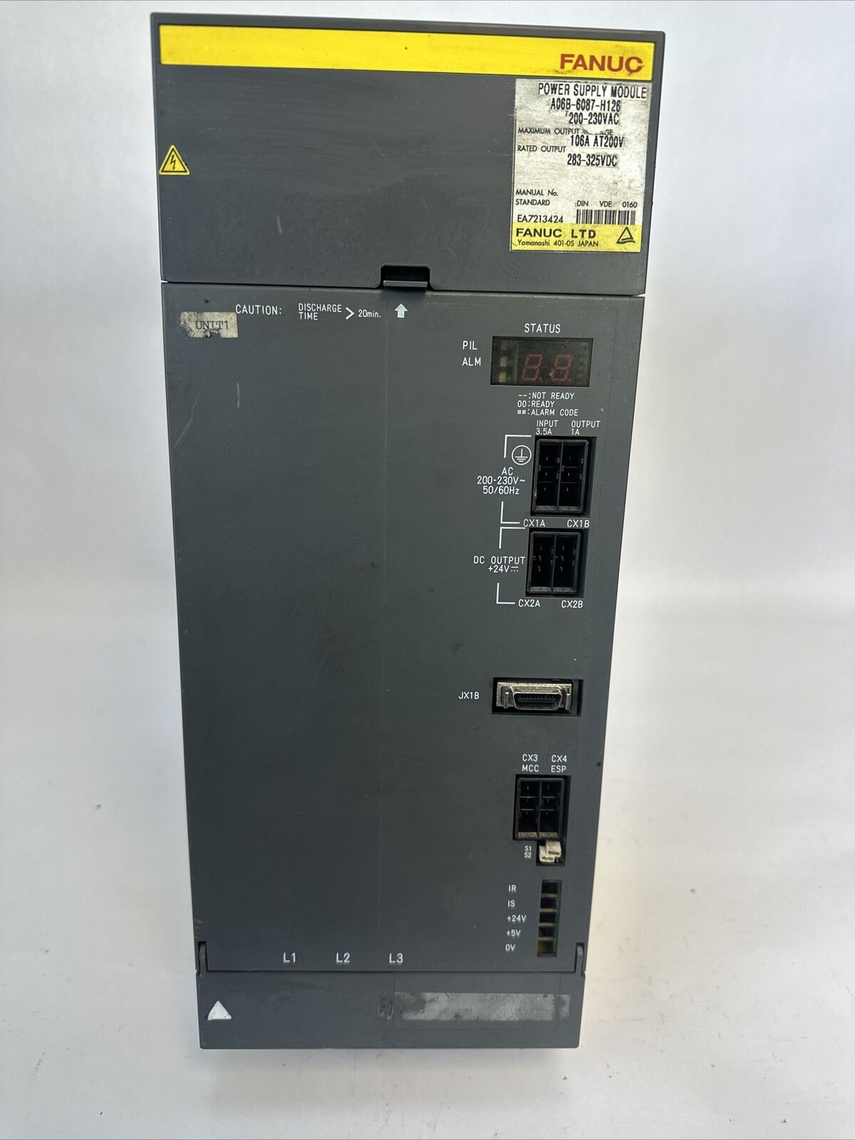 FANUC A06B-6087-H126 POWER SUPPLY INPUT 200-230VAC OUTPUT 283-325VDC
