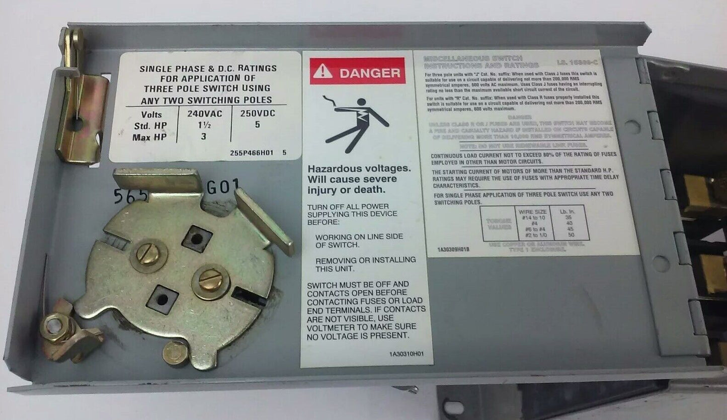 CUTLER HAMMER FDPWT3211R FUSIBLE TWIN PANELBOARD SWITCH 3P 30A 240V 7.5HP