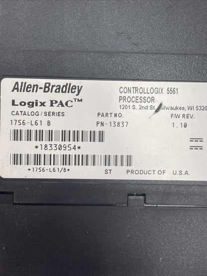 ALLEN BRADLEY 1756-L61 LOGIX PAC SER B CONTROLLOGIX 5561 PROCESSOR F/W REV 1.10