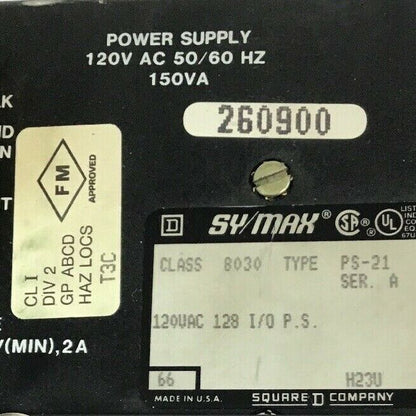 SQUARE D CLASS 8030 TYPE PS-21 POWER SUPPLY 120VAC 50/60HZ 150VA  SER.A