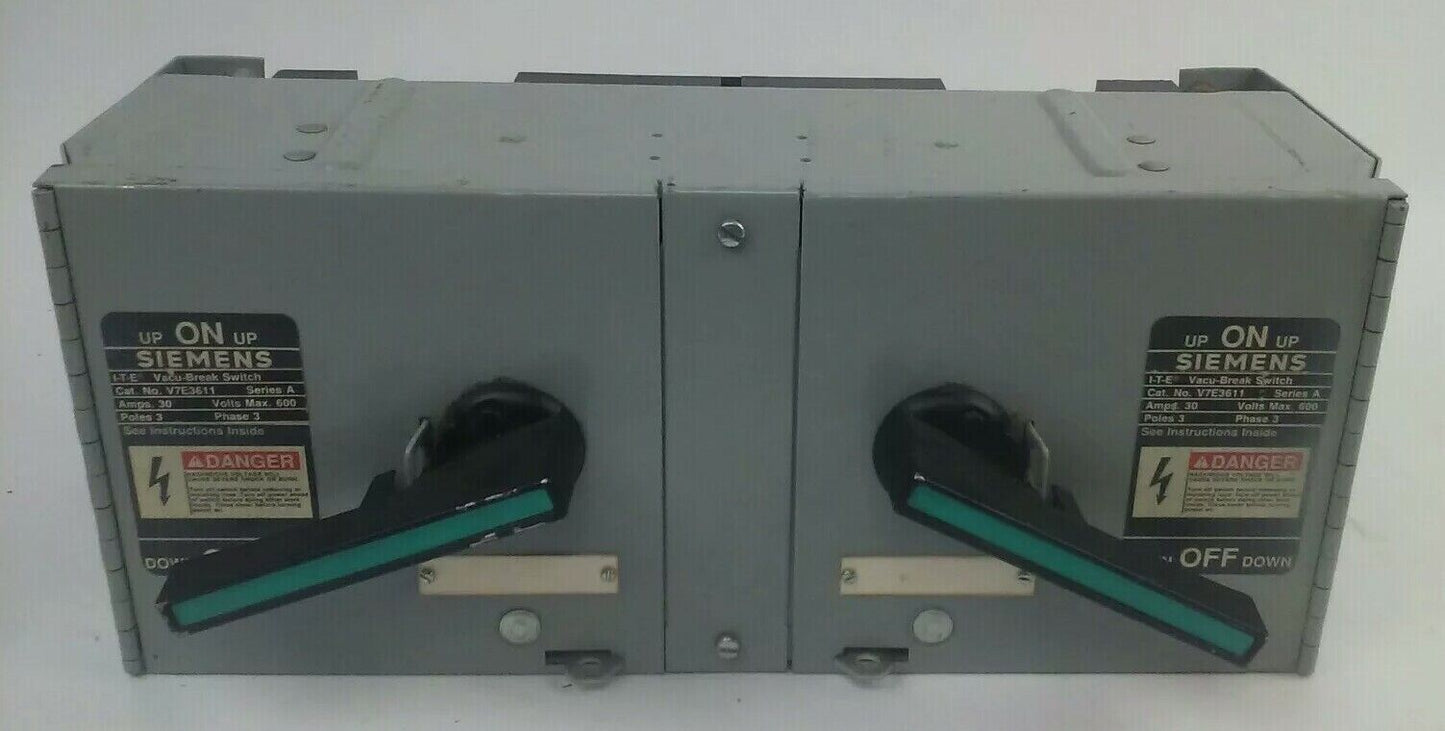 I-T-E SIEMENS V7E3611 SER.A TWIN VACU-BREAK PANELBOARD SWITCH 600V 30A 3P