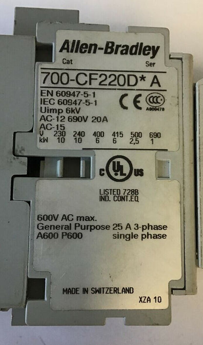 ALLEN BRADLEY 700-CF220D* SER.A CONTACTOR W/ 100-F SER.B 600VAC 25A 3PHASE