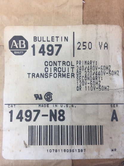 ALLEN BRADLEY 1497-N8 CONTROL CIRCUIT TRANSFORMER .250 KVA 240/480V 60HZ SER A