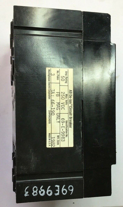 WESTINGHOUSE 69E9983 50A  FB CIRCUIT BREAKER 250VDC 3POLE