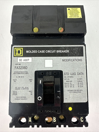 SQUARE D FA32060 MOLDED CASE CIRCUIT BREAKER 240V 60AMP 3POLE