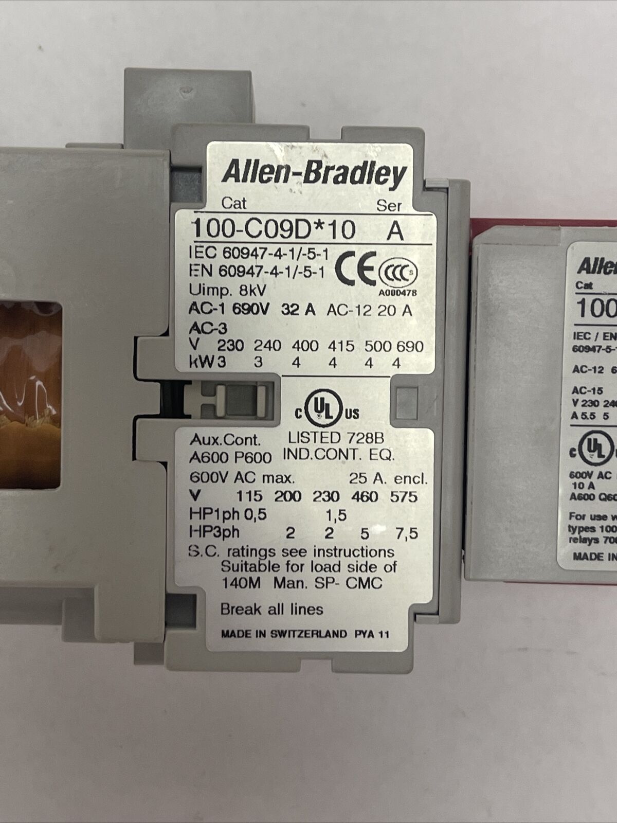 ALLEN BRADLEY 100S-C09DJ14C (100-C09D*10 600VAC 25A 7.5HP COIL 24VDC 100S-F)