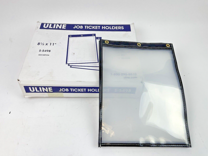 ULINE - S-5498 -JOB TICKET HOLDERS-50 CT- BLACK/HEAVY DUTY VINYL/3 EYELET/8.5X11