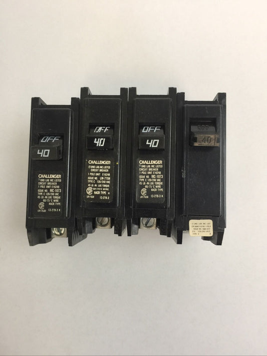 CHALLENGER/SYLVANIA C140 CIRCUIT BREAKER 40AMP 120/240VAC 1POLE (LOT OF 4)