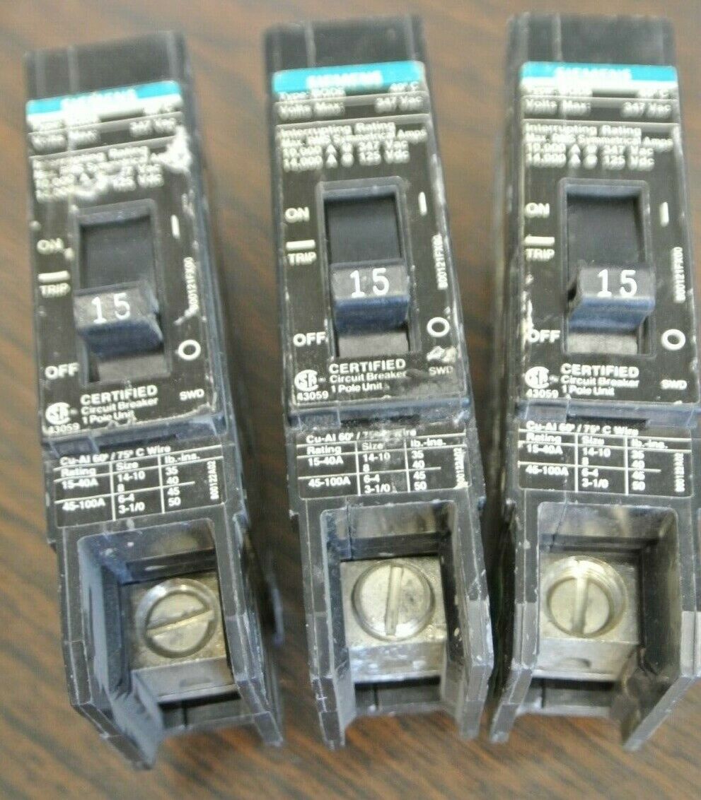 SIEMENS BQD6115 BOLT-ON CIRCUIT BREAKER 15A  347VAC  1-POLE ***LOTOF3***