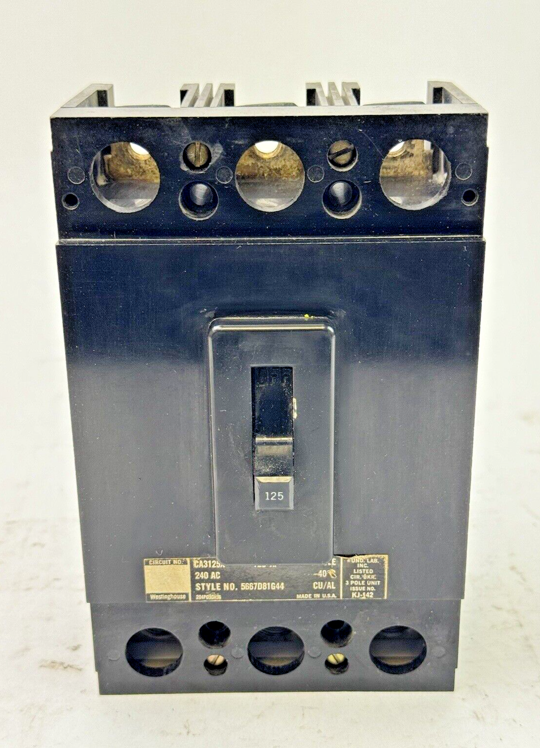 WESTINGHOUSE - CA3125X - CIRCUIT BREAKER - 3 POLE/ 125 A/ 240 VAC