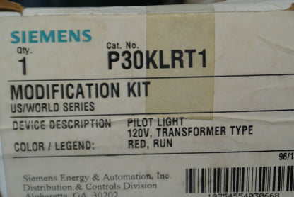 SIEMENS P30KLRT1 / PILOT LIGHT TRANSFORMER TYPE / 120V / RED / "RUN" NEW SURPLUS