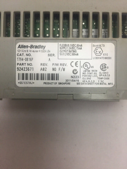 ALLEN BRADLEY 1794-OB16P 24VDC SOURCE OUTPUT MODULE SER A REV A02 F/W REV NO F/W