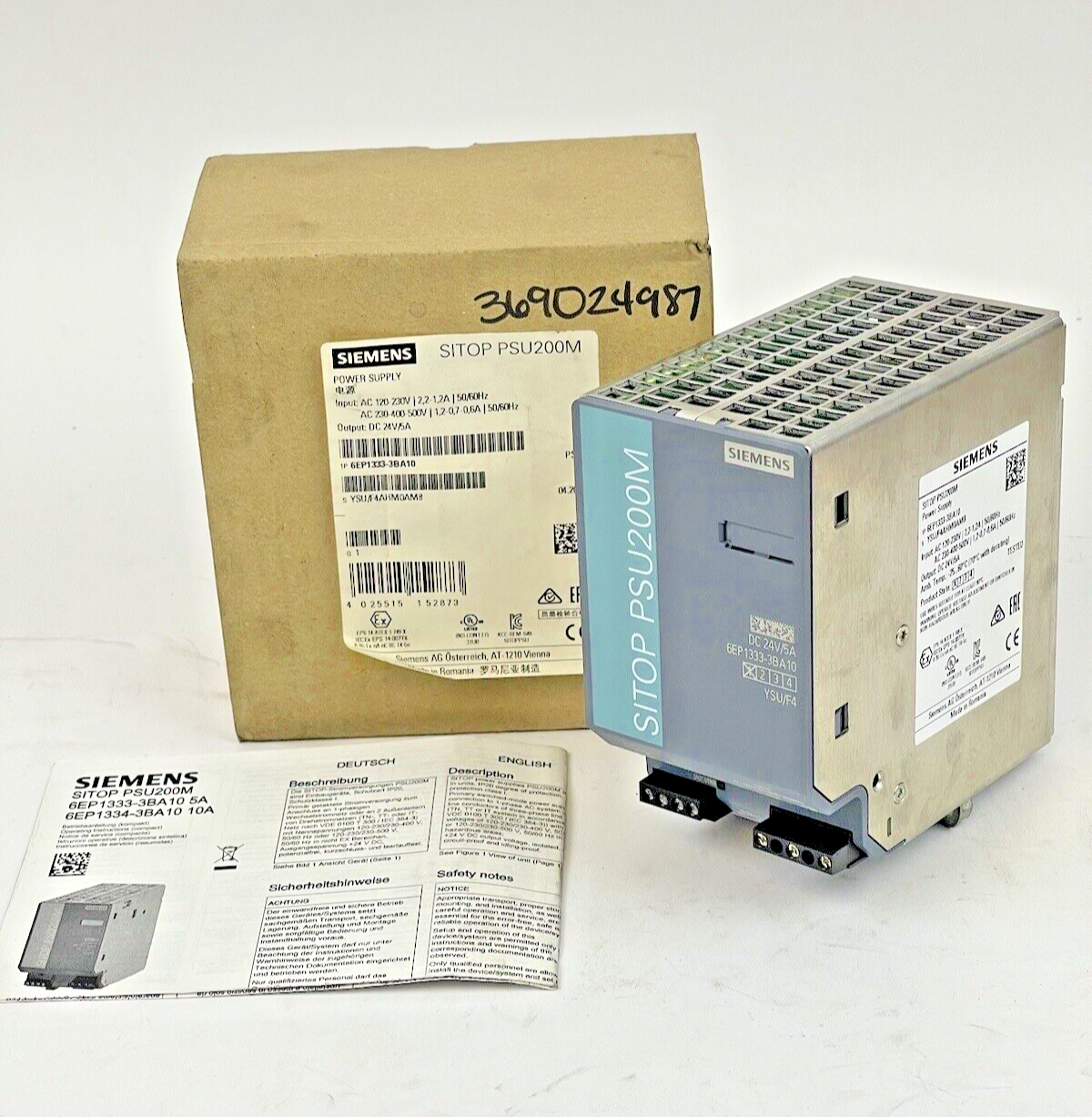 SIEMENS - 6EP1333-3BA10 - STABILIZED POWER SUPPLY UNIT - SITOP PSU200M