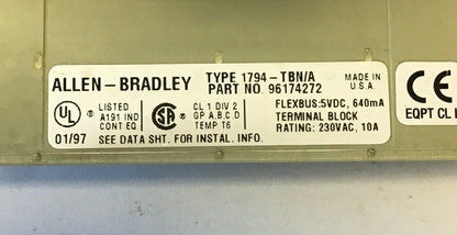 ALLEN BRADLEY 1794-IA8 INPUT MODULE SER.B W/ 1794-TBN/A TERMINAL BLOCK