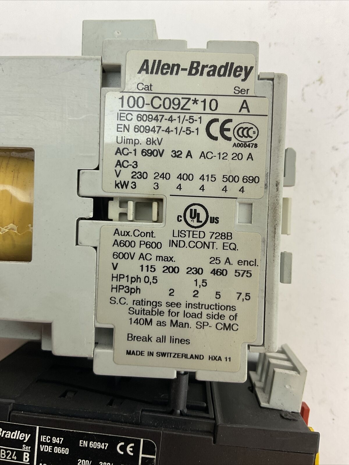 ALLEN BRADLEY STARTER (100-C09Z*10 SER A COIL 24VDC + 193-TAB24 1.6-2.4A)