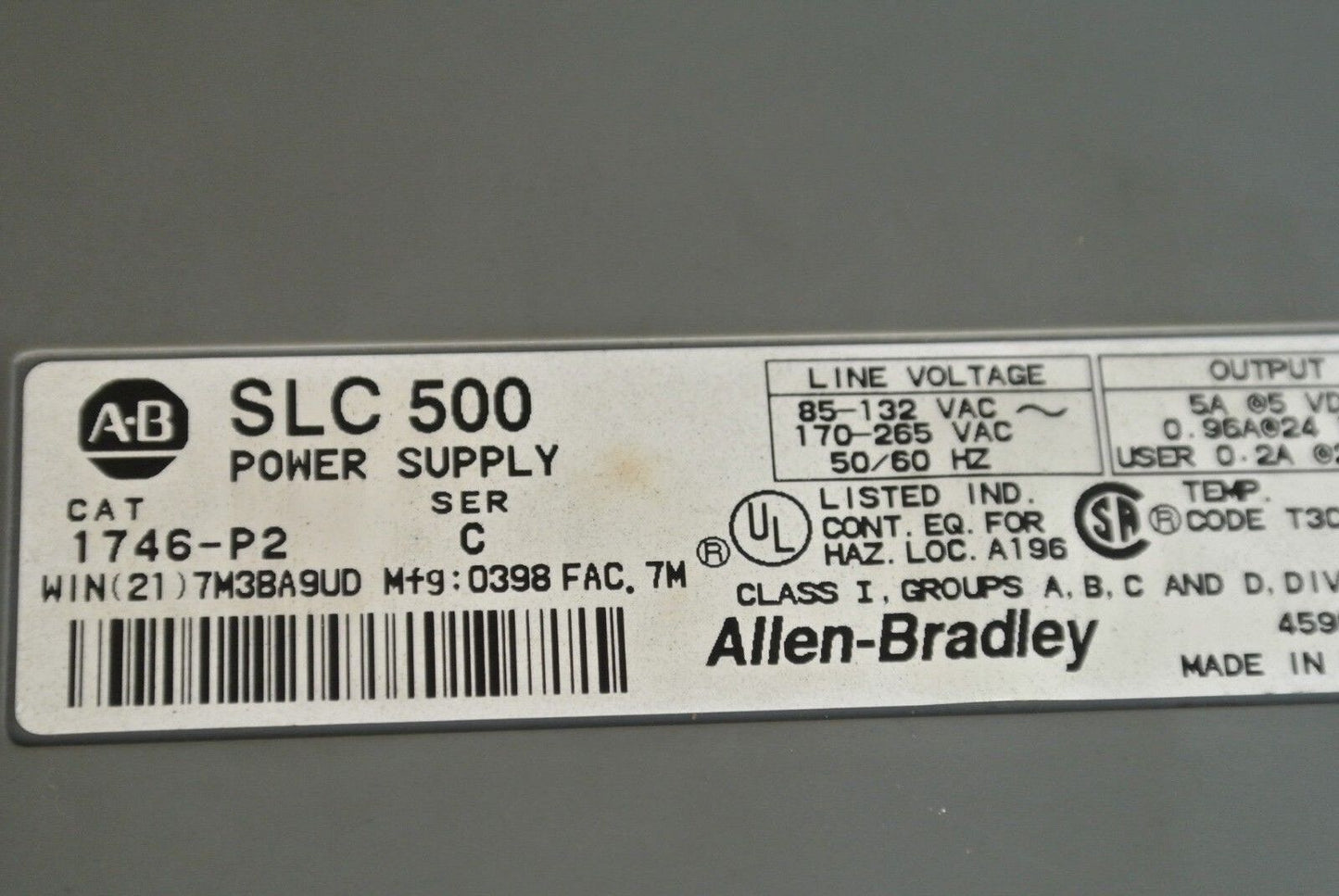 ALLEN-BRADLEY 1746-P2 SLC500 POWER SUPPLY + 1746-A10 10-SLOT RACK