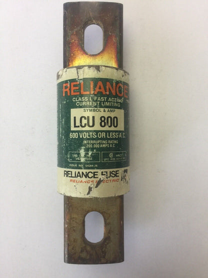 RELIANCE LCU 800 CLASS L FAST ACTING CURRENT LIMITING FUSE 800 AMPS 600 VAC
