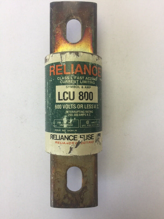 RELIANCE LCU 800 CLASS L FAST ACTING CURRENT LIMITING FUSE 800 AMPS 600 VAC
