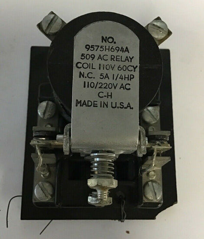 CUTLER HAMMER 9575H694A 509 AC RELAY COIL 110V 60CY 5A 1/4HP 110/220VAC