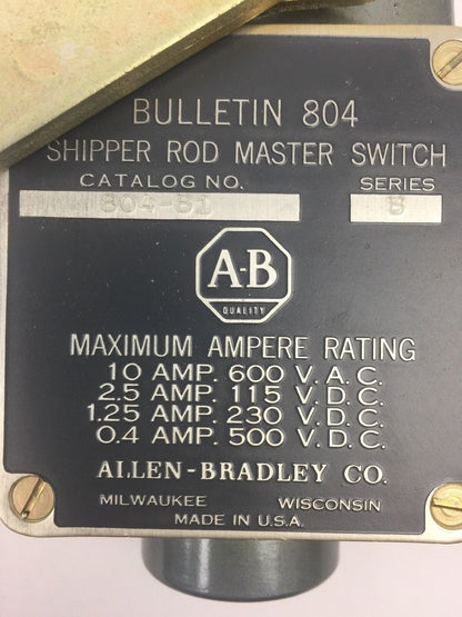 ALLEN BRADLEY 804-B1 SHIPPER ROD MASTER SWITCH