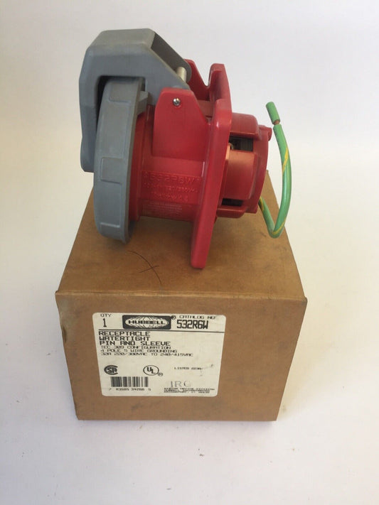 HUBBELL 532R6W PIN & SLEEVE WATERTIGHT RECEPTACLE 32A 220/380VAC 240/415VAC 4P