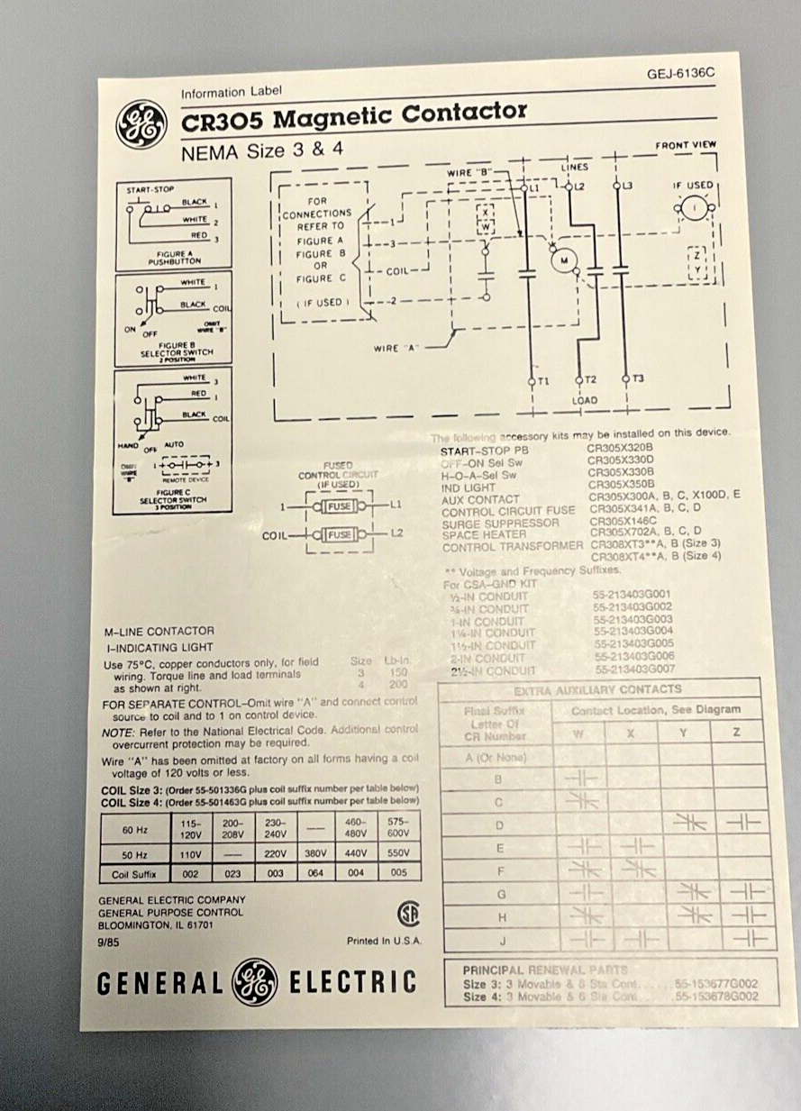 GENERAL ELECTRIC CR305 MAGNETIC CONTACTOR CR305E1** SZ 3 600VAC