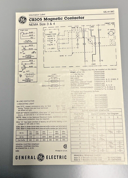 GENERAL ELECTRIC CR305 MAGNETIC CONTACTOR CR305E1** SZ 3 600VAC