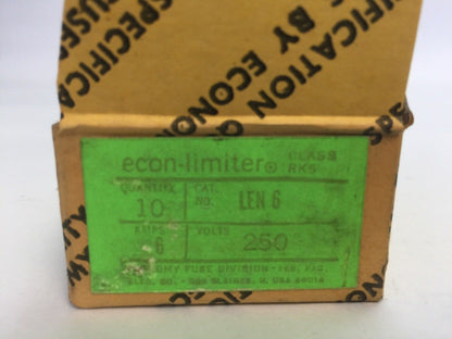 ECONOMY ECON-LIMITER LEN 6 TIME DELAY FUSE 6A 250VAC CLASS RK5 (BOX OF 10)