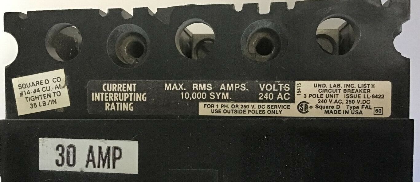 SQUARE D FAL32030 CIRCUIT BREAKER 240VAC 250VDC 30AMP