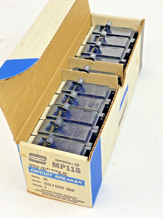 CROUSE-HINDS *BOX OF 10*- MP115, 1 POLE, 15 A, 240 VAC CIRCUIT BREAKER -MURRAY