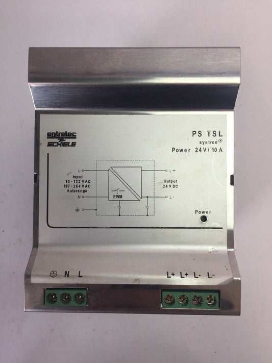 ENTRELEC SCHIELE PS TSL POWER SUPPLY INPUT 93-132/187-264VAC OUTPUT 24VDC 10AMP